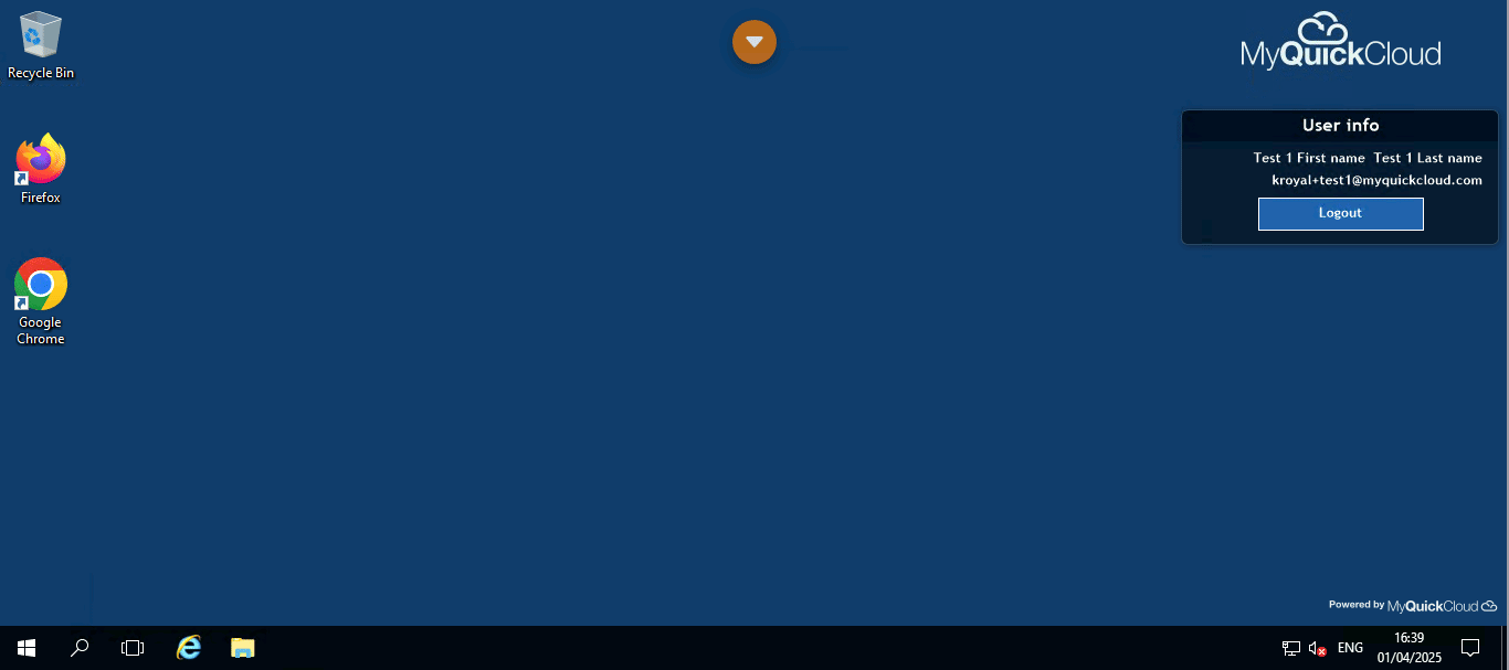 Animated GIF showing how to logout your session from the remote computers' desktop