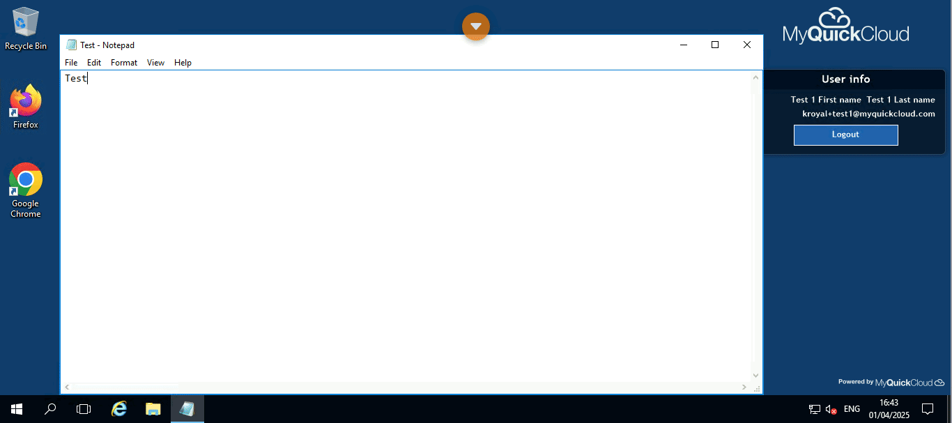 Animated GIF showing how to disconnect from the web app using the MyQuickCloud hotbar