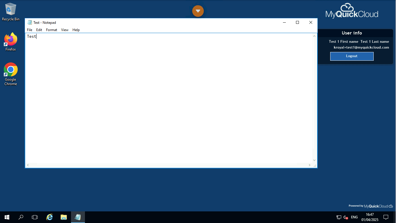 Animated GIF showing how to disconnect from the desktop app using the MyQuickCloud hotbar